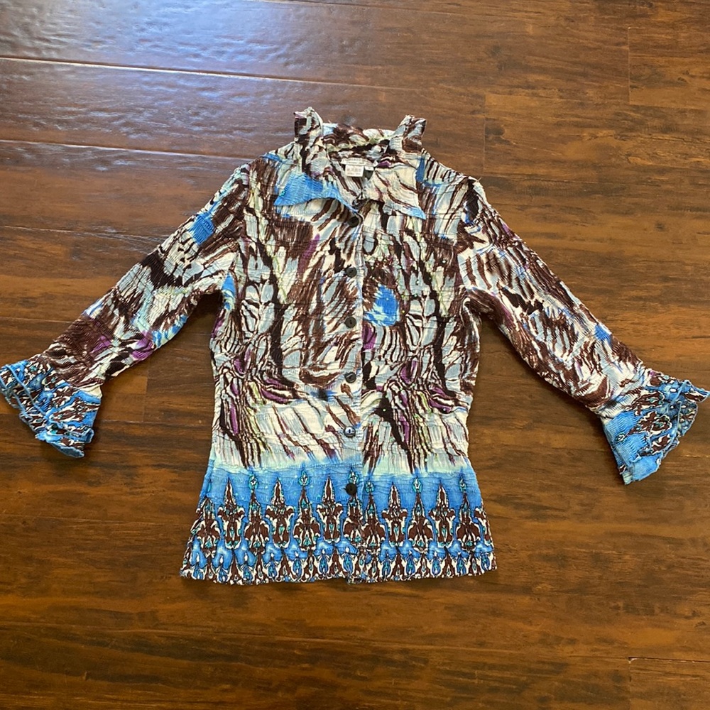 Alberto Makali Ribbed Button Down Top Size M